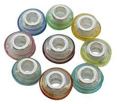 Намистини імітація Пандора, скляні, сріблясті зі спіральним малюнком, різних кольорів, 14х10 mm