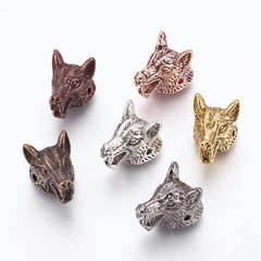 Бусины металлические, литые, в форме головы волка, разных цветов, 11х11 mm