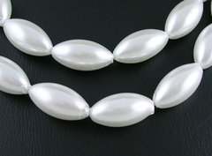 Намистини скляні, перли, у формі рисового зерна, білі, 16х8 mm