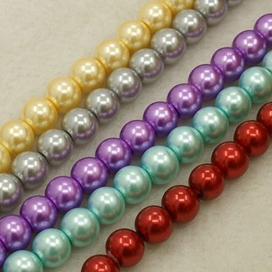 Намистини скляні, під перли, круглі, різних кольорів, d=6 mm