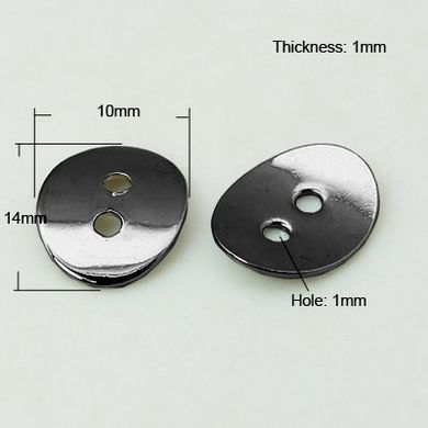 Ґудзики металеві / застібки для браслетів, чорні, овальні, 10х14 mm