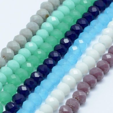 Непрозорі грановані скляні намистини, в формі ронделя, різних кольорів, 4x3 мм