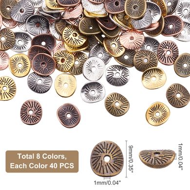 Розділювачи для намистин в формі диску, металеві, литі, хвилясті, різних кольорів, діаметр 9 мм