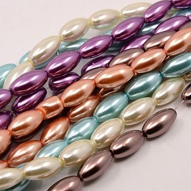 Намистини скляні, під перли, у формі рисового зерна, різних кольорів, 16х8 mm