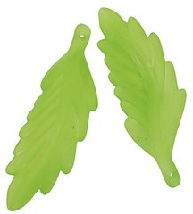 Бусины акриловые в форме листка, зеленые, 55х18 mm