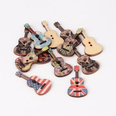 Кулоны деревянные в форме гитары, пришивные, разных цветов, 36х18 мм
