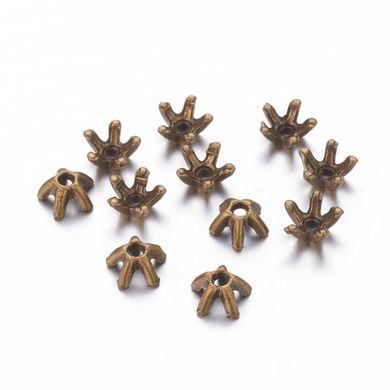 Обіймач для намистини у формі квітки з 5 пелюстками, бронзовий, діам 7 мм