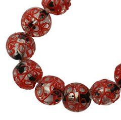 Бусины из венецианского стекла приплюснутые круглые разноцветные с красным узором