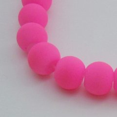 Намистини скляні з каучуковим покриттям, круглі, неонові, рожеві, d=10 mm