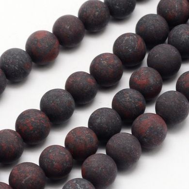 Осколкова яшма, намистини з натурального каменю, круглі, матові, чорно-червоні, d=10 mm