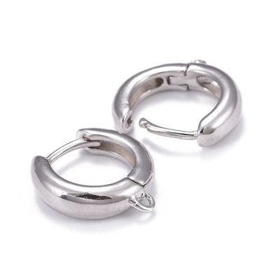 Сережки-кільця з латуні з підвісом, з напиленням із платини, кольору платини, 16x15 мм, ціна за 1 шт