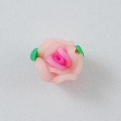 Бусина из полимерной глины, роза, розовая с листочками, 10х10х6 mm