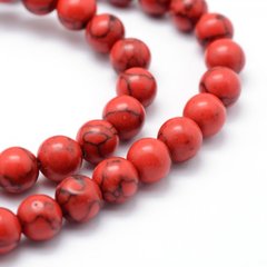 Хауліт, намистини з натурального каменю, червоні, круглі, d= 8 mm