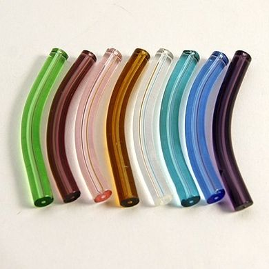 Бусины стеклянные, трубки, разных цветов 46х5 mm