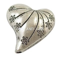 Бусины серебристые, литые, в форме сердца, 24х25 mm