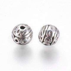 Бусины металлически с узором, литые, серебристые, d=8 mm