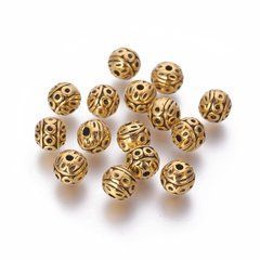 Бусины металлически с узором, литые, золотистые, d=8 mm