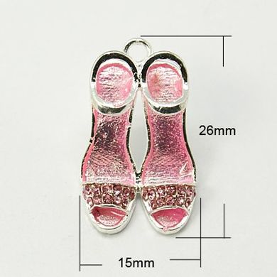 Кулон цвета платины, с розовой эмалью, в виде пары босоножек, 26х15 mm
