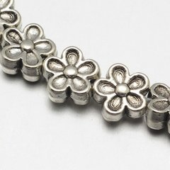 Бусины металлические, литые, серебристые, в форме цветка, d=7 mm