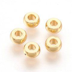 Бусины из медицинской стали, позолоченные 18К, круглые плоские, d=4 mm