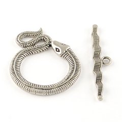 Тогл, застібка для браслету з двох частин, сриблястий, у формі, змії, на один підвіс