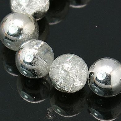 Бусины гальванизированные, прозрачные с серебром, с эффектом битого стекла, круглые, d=10 mm