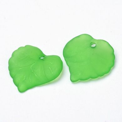 Намистина акрилова у формі листочка, зелена, 16х15 мм