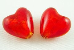 Намистини Лемпворк, у формі серця, червоні, 15х15 mm