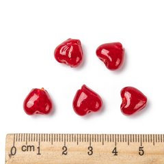Намистини Лемпворк, у формі серця, червоні, 12х8 mm