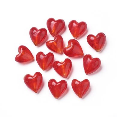 Бусины Лэмпворк, в форме сердца, красные, 20х20 mm
