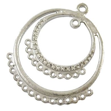 Конектор круглий, плоский, металевий, сріблястий, два кільця з підвісами, 42.5х35.5 mm