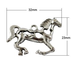 Кулон металевий, сріблястий, литий, кінь, що біжить, 23х32х2 mm