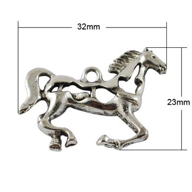 Кулон металлический, серебристый, литой, бегущая лошадь, 23х32х2 mm