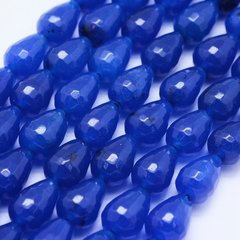 Жадеит, бусины из натурального камня, граненые, в форме капли, синие, 12х8 mm