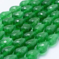 Жадеїт, намистини з натурального каменю, грановані, у формі краплі, зелені, 12х8 mm