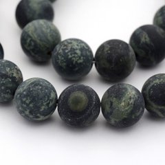Яшма Камбаба, намистини з натурального каменю, матові, круглі, чорні із зеленню, діам 10 мм