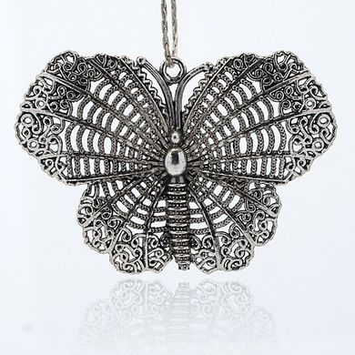 Кулон металлический, серебристый, в форме бабочки, 47х69 mm