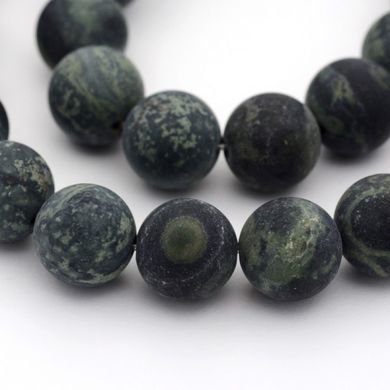 Яшма Камамба, бусины из натурального камня, матовые, круглые, черные с зеленью, диам 10 мм
