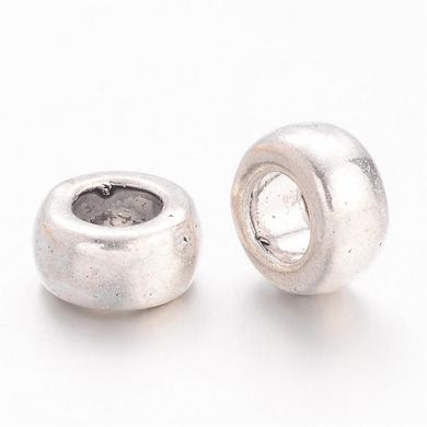 Бусины металлические, литые, в форме кольца, цвета серебра, 6,5х3 мм