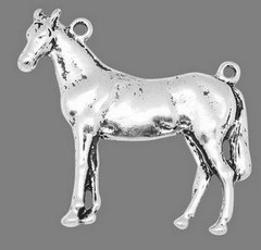 Кулон металевий, сріблястий, у формі коня, 46х45х2 mm