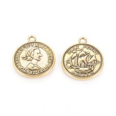Підвіски монети, золотистого кольору, металеві, литі, 23х19 мм