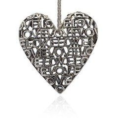 Кулон металевий, сріблястий, у формі серця, 53х52 мм