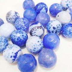 Агат, намистини з натурального каменю, грановані, сині, d=14 mm