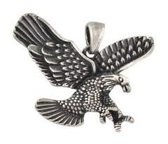 Кулон металевий, сріблястий, орел, що летить, 24х32 mm