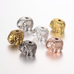 Намистини металеві, литі, у формі слона, різних кольорів, 9.5х11 mm