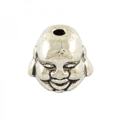 Бусины серебристые, литые, в форме головы Будды, 10х10 mm
