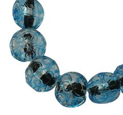 Бусины из венецианского стекла приплюснутые круглые разноцветные с голубым узором