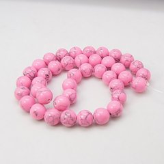 Бірюза синтетична, намистини круглі, круглі, яскраво-рожеві, d=10 mm