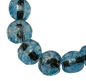 Намистини з венеціанського скла плескаті круглі різнокольорові з блакитним візерунком