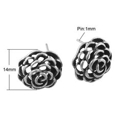 Сережки-цвяшки литі, сріблясті, у формі троянди, 14х14 mm